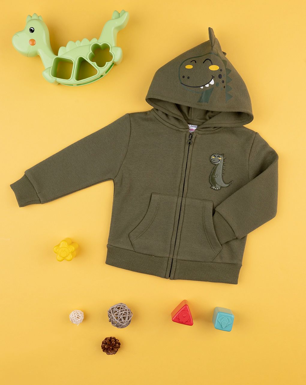 βρεφική ζακέτα φούτερ χακί με δεινόσαυρους για αγόρι - Prénatal