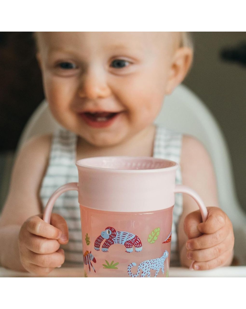 Dr. brown’s εκπαιδευτικό ποτηράκι 360° με λαβές 6m+ 200ml ζωάκια ροζ 112.70.1hc.352 - Dr Browns