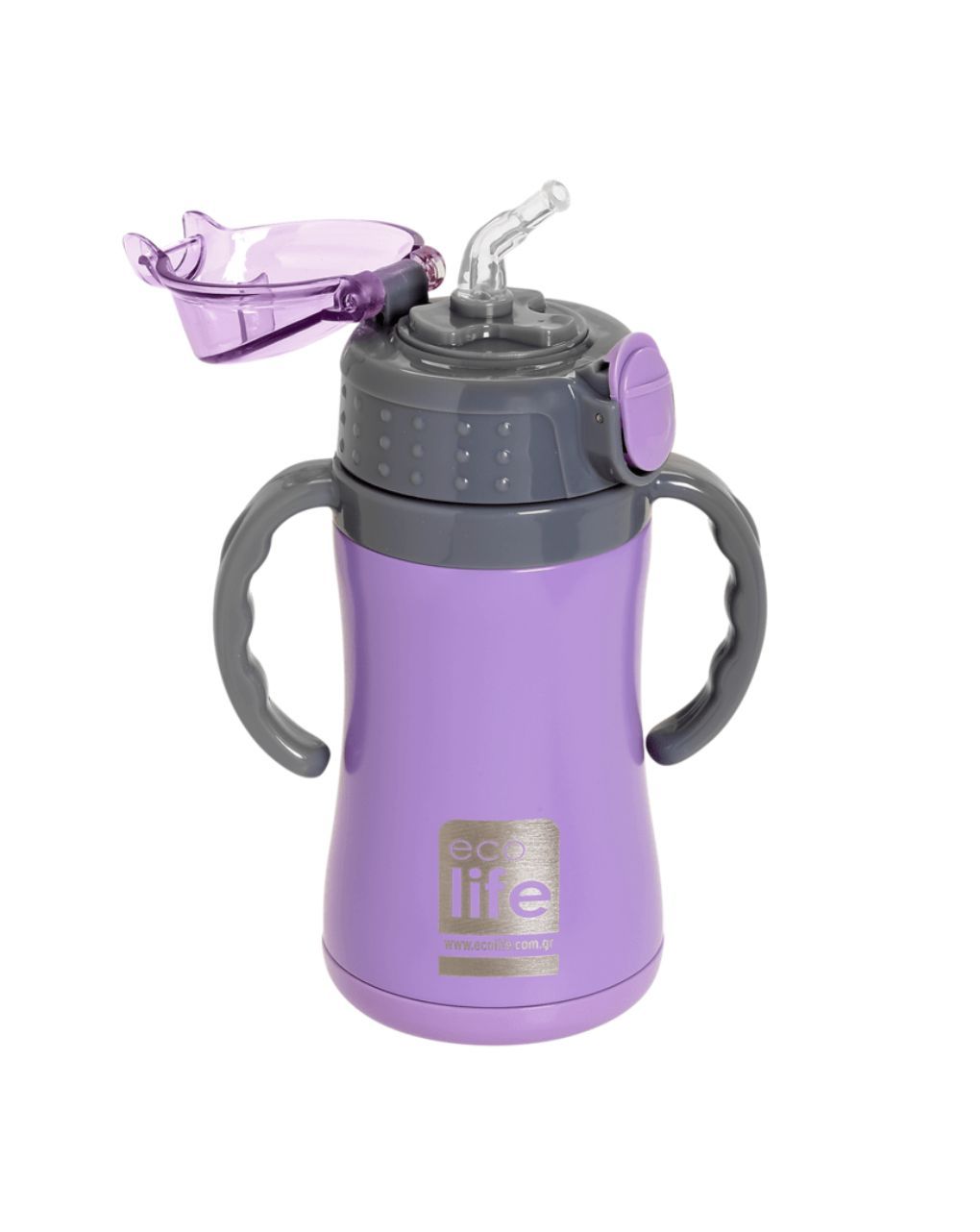 Ecolife ανοξείδωτο παγούρι με καλαμάκι kids thermos 300ml lilac 33-bo-2993 - Ecolife