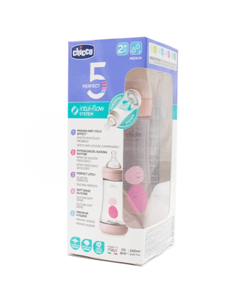 Chicco μπιμπερό πλαστικό perfect 5 ροζ 240ml 2m+ - Chicco