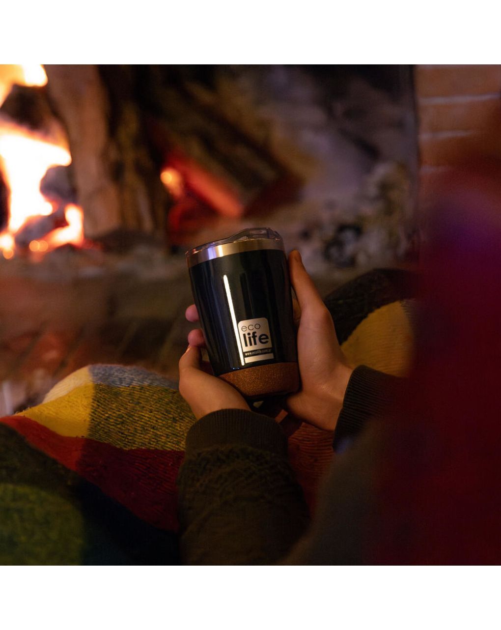 Ecolife ποτήρι θερμός coffee cup με διαφανές καπάκι (cork bottom) 370ml dark green 33-bo-4104 - Ecolife