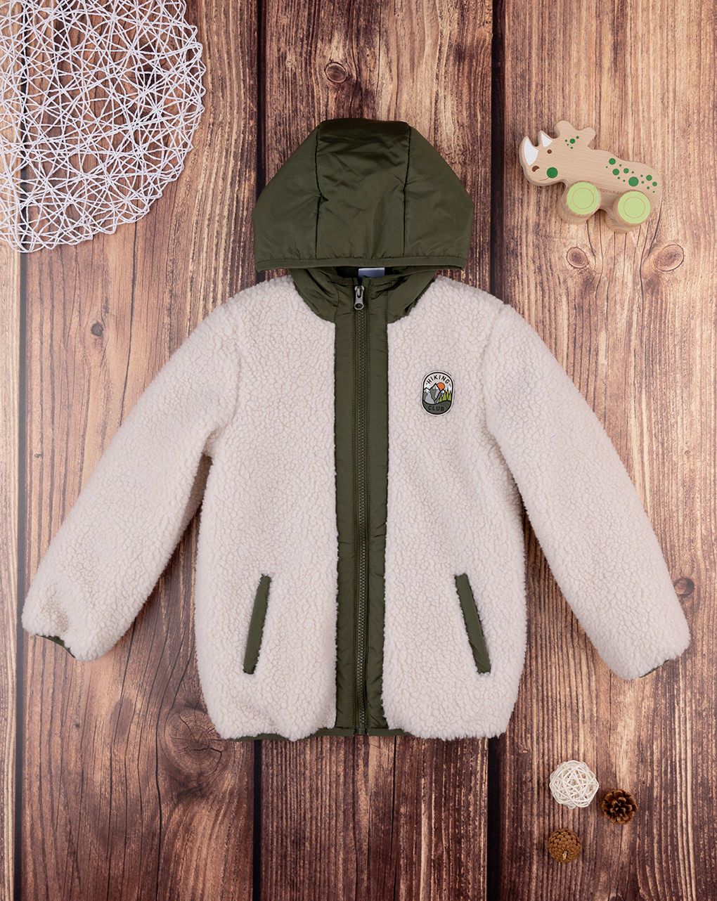 παιδικό μπουφάν μπουκλέ λευκό για αγόρι - Prénatal