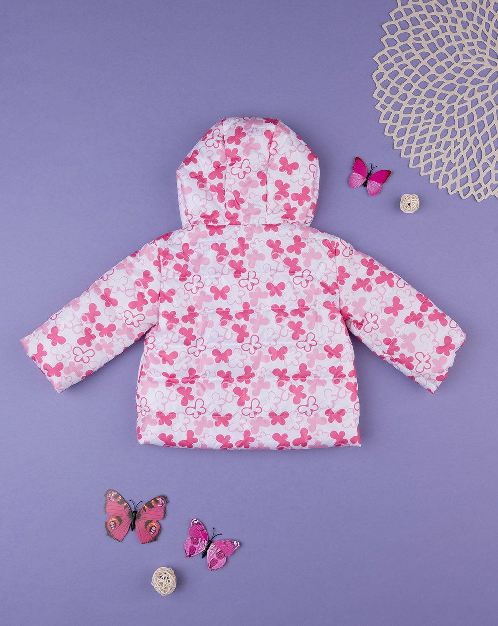 βρεφικό μπουφάν φουσκωτό λευκό με πεταλούδες για κορίτσι - Prénatal
