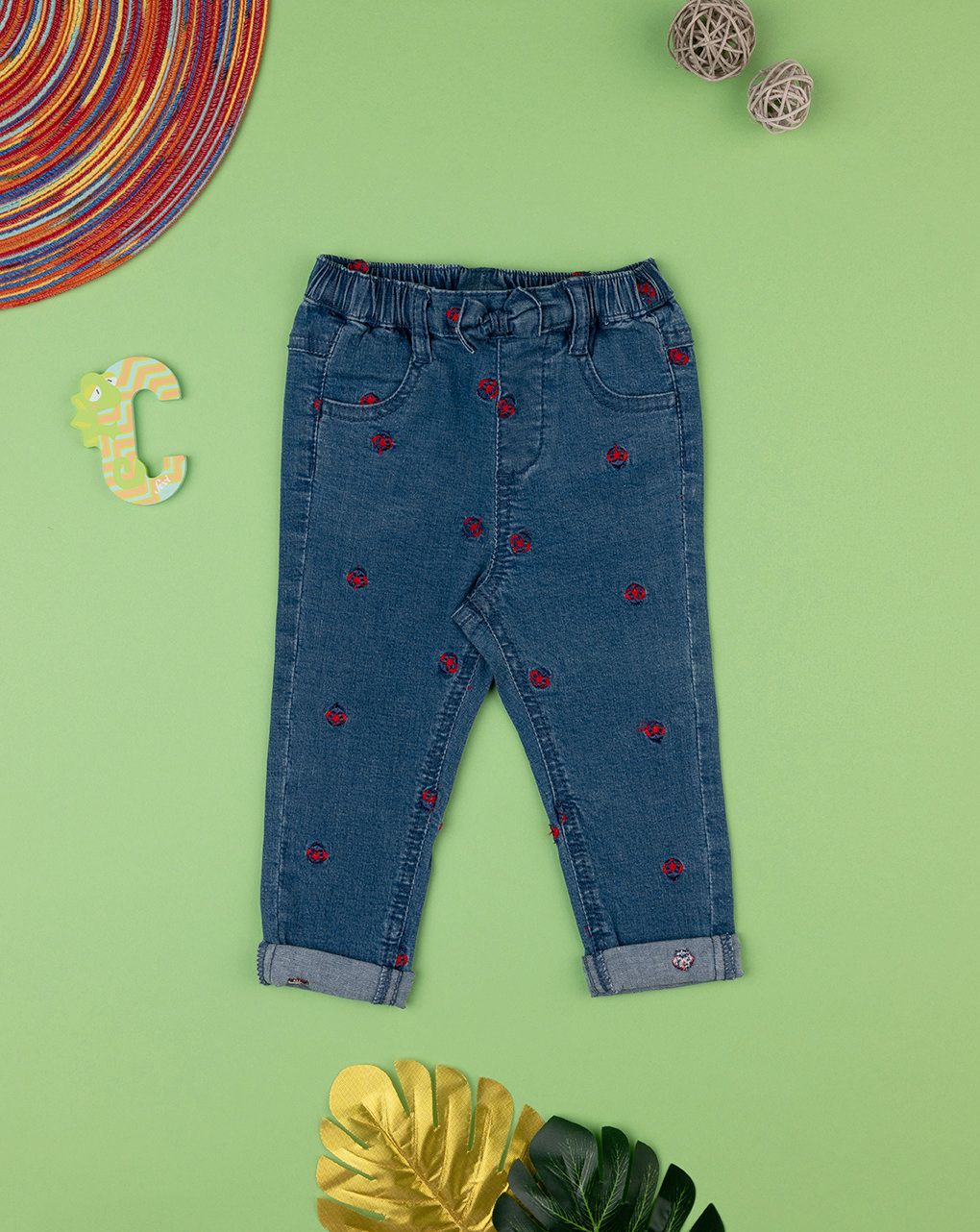 βρεφικό τζιν παντελόνι μπλε με πασχαλίτσες για κορίτσι - Prénatal