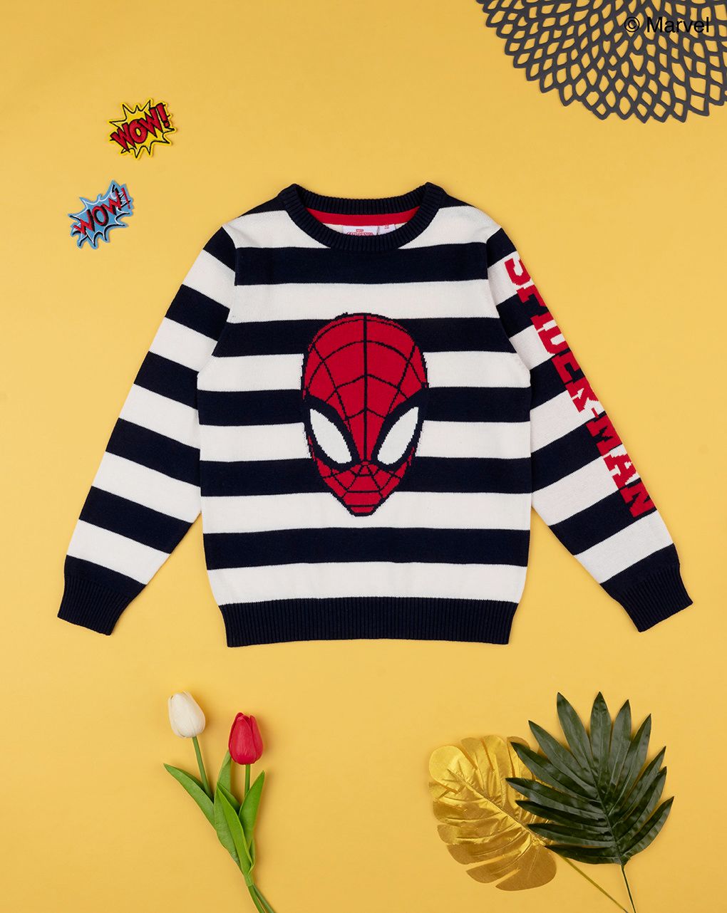 παιδικό πουλόβερ ριγέ μπλε/λευκό με το spiderman για αγόρι - Prénatal