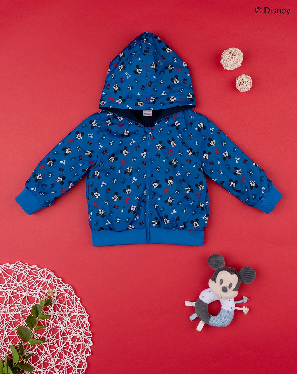 βρεφικό αντιανεμικό μπουφάν μπλε με το mickey και επένδυση για αγόρι