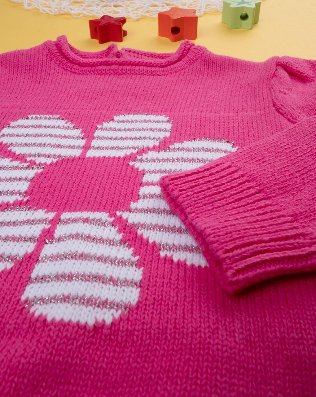 βρεφικό πουλόβερ φούξια με λουλούδι για κορίτσι - Prénatal