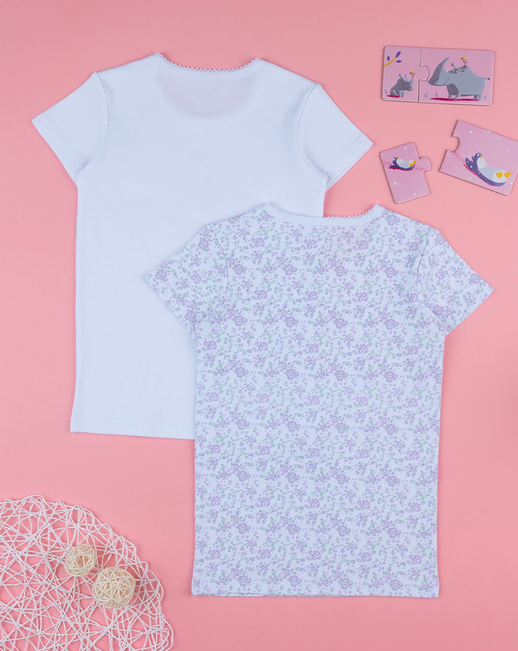 παιδικά φανελάκια πακέτο x2 με λουλούδια για κορίτσι - Prénatal