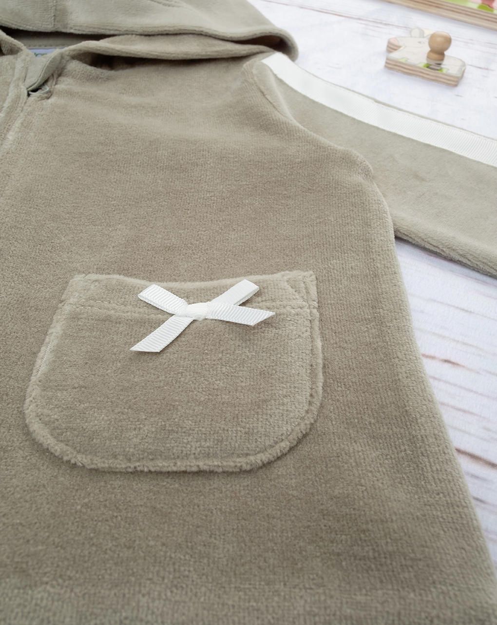 βρεφική ζακέτα σενίλ χακί με φιογκάκια για κορίτσι - Prénatal