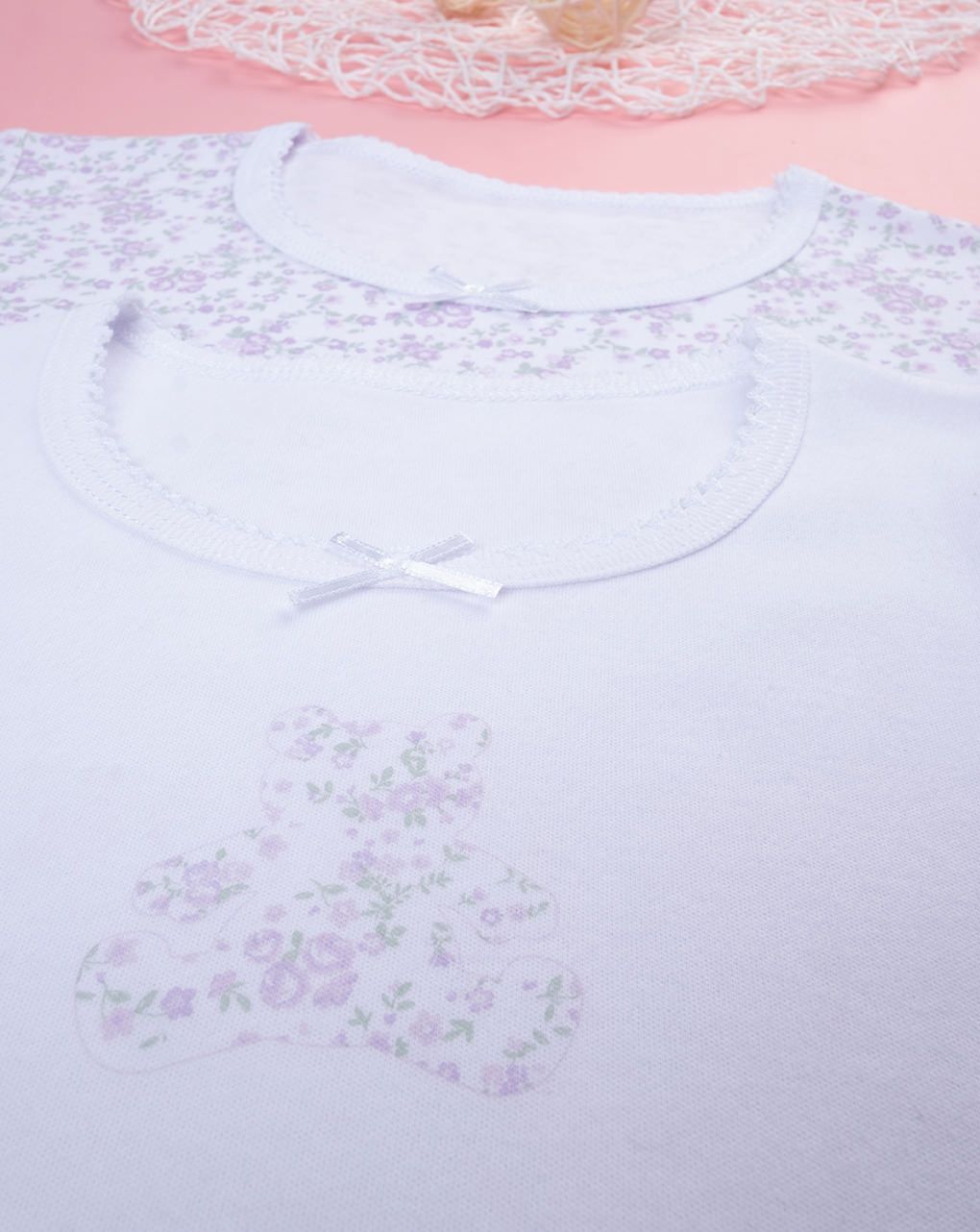 παιδικά φανελάκια πακέτο x2 με λουλούδια για κορίτσι - Prénatal