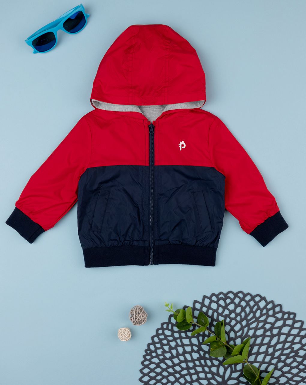 βρεφικό αντιανεμικό μπουφάν colorblock με επένδυση για αγόρι