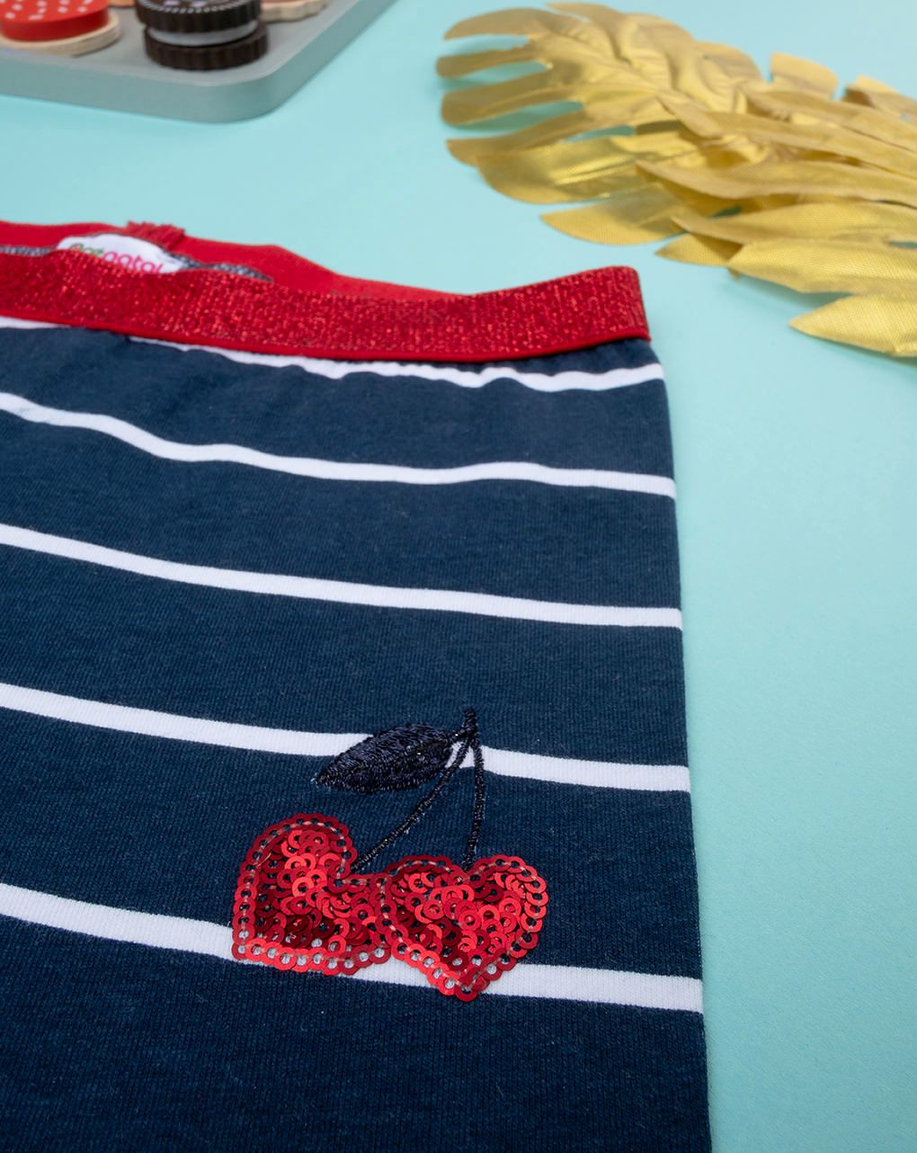 παιδικό κολάν μπλε ριγέ με κερασάκια για κορίτσι - Prénatal