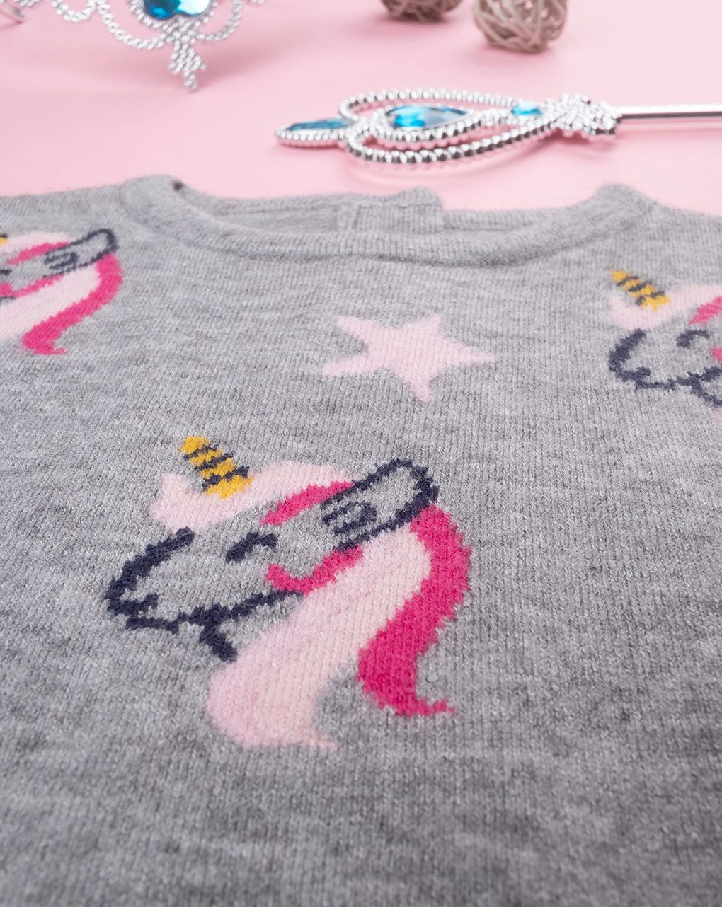 βρεφικό πουλόβερ γκρι με μονόκερους για κορίτσι - Prénatal