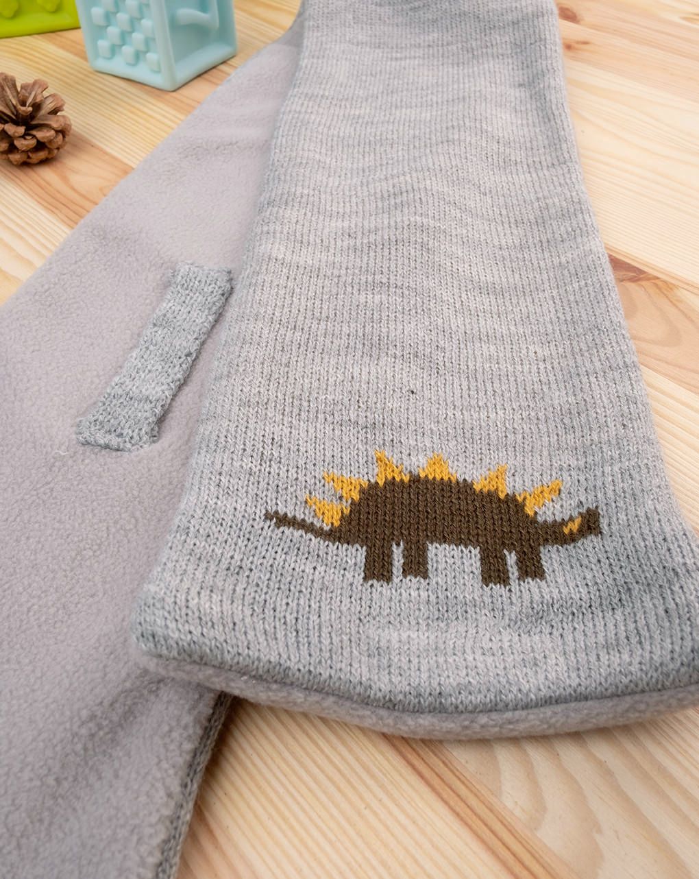 βρεφικό κασκόλ γκρι με δεινόσαυρο για αγόρι - Prénatal