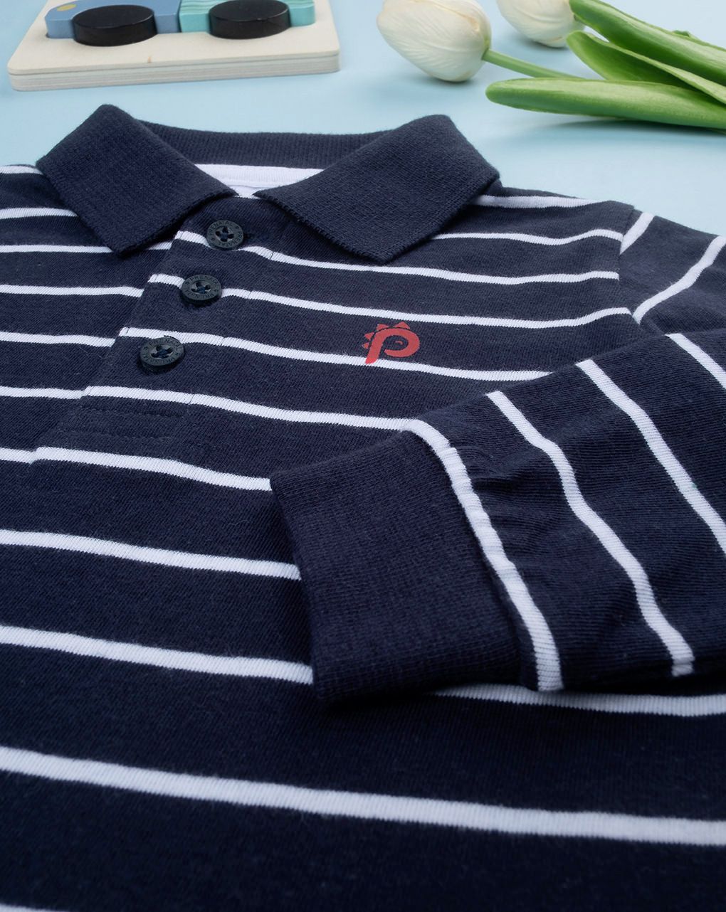 βρεφική μπλούζα πόλο μπλε ριγέ για αγόρι - Prénatal