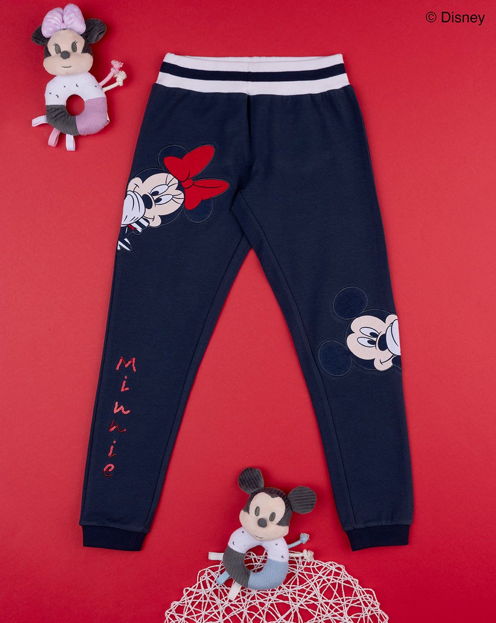 παιδικό παντελόνι φόρμας μπλε με τη minnie και το mickey για κορίτσι