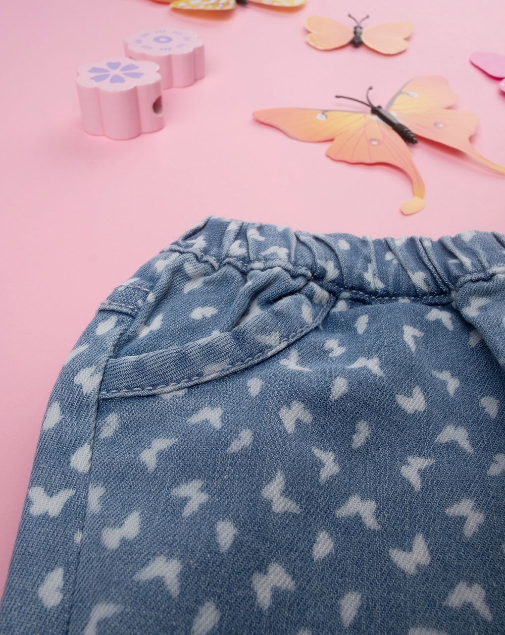 βρεφικό τζιν παντελόνι μπλε ανοιχτό με πεταλούδες για κορίτσι - Prénatal
