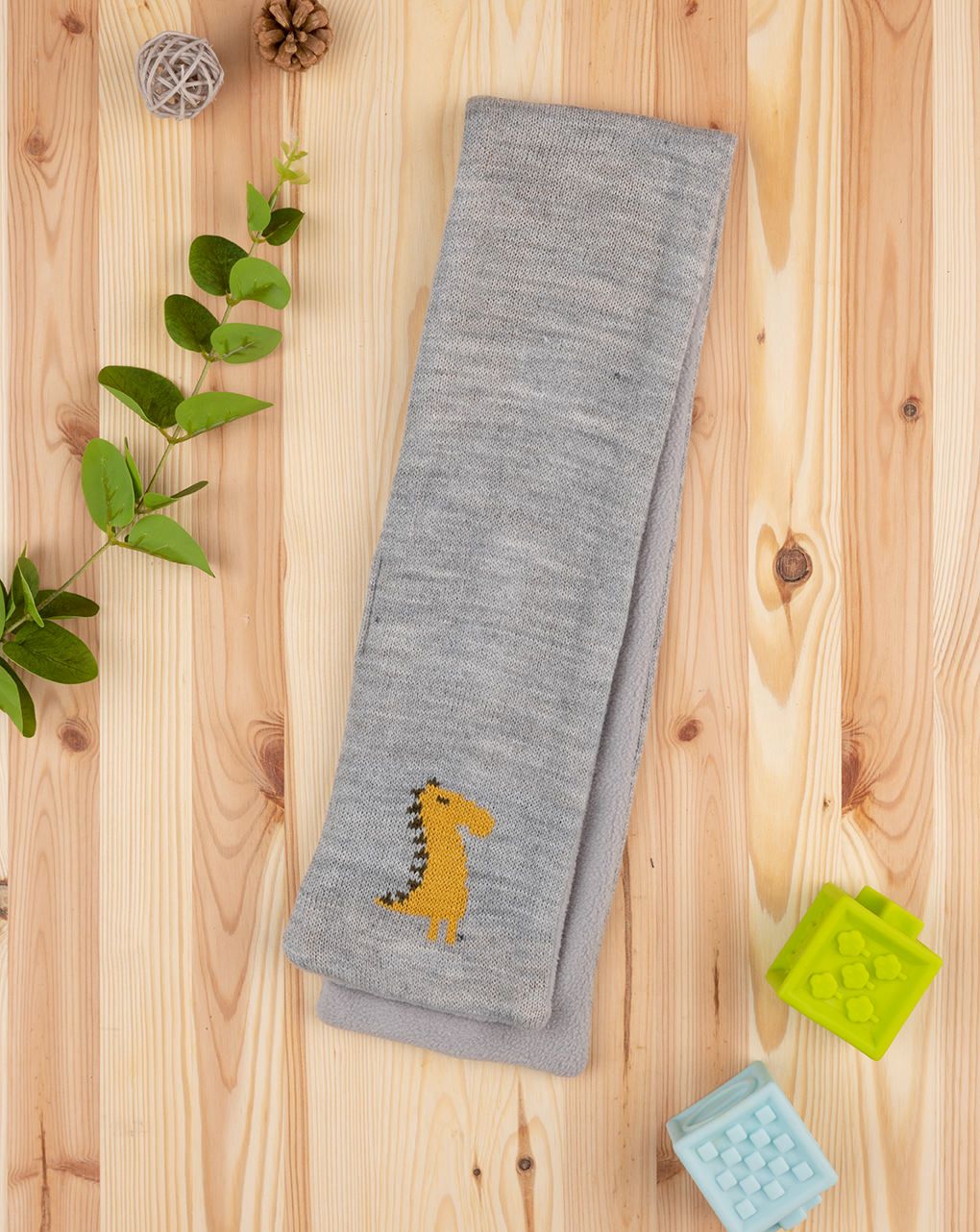 βρεφικό κασκόλ γκρι με δεινόσαυρο για αγόρι - Prénatal