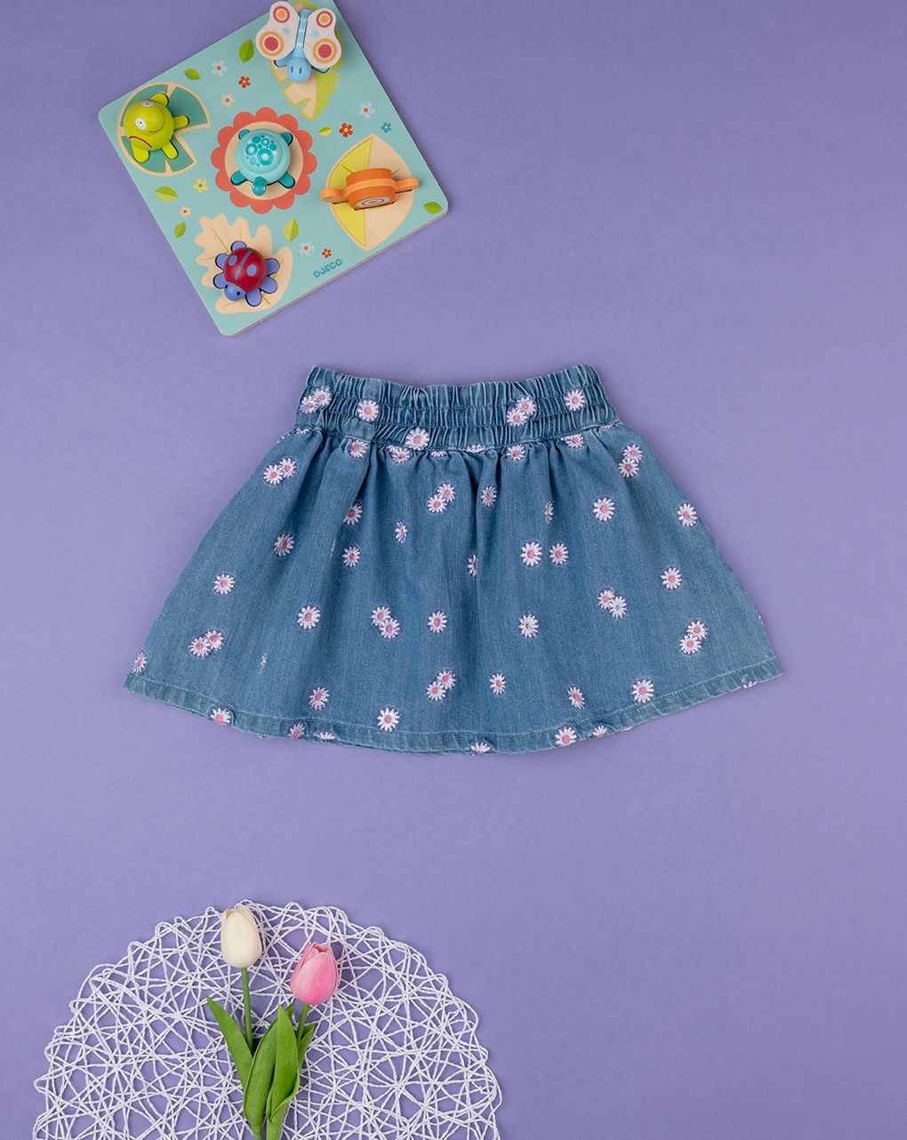 παιδική τζιν φούστα μπλε με μαργαρίτες για κορίτσι - Prénatal