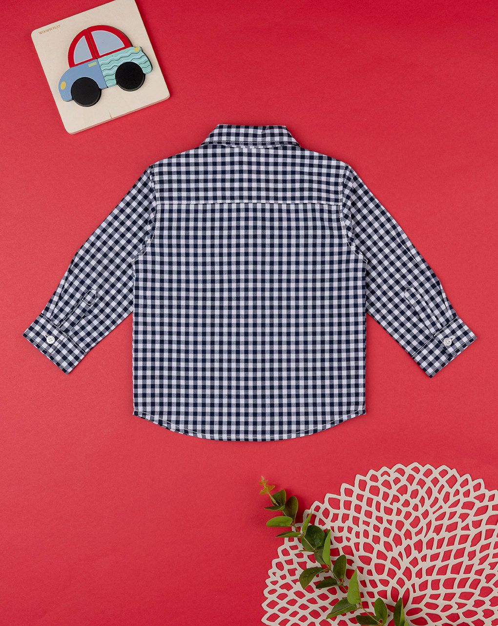 βρεφικό πουκάμισο καρό μπλε/λευκό για αγόρι - Prénatal