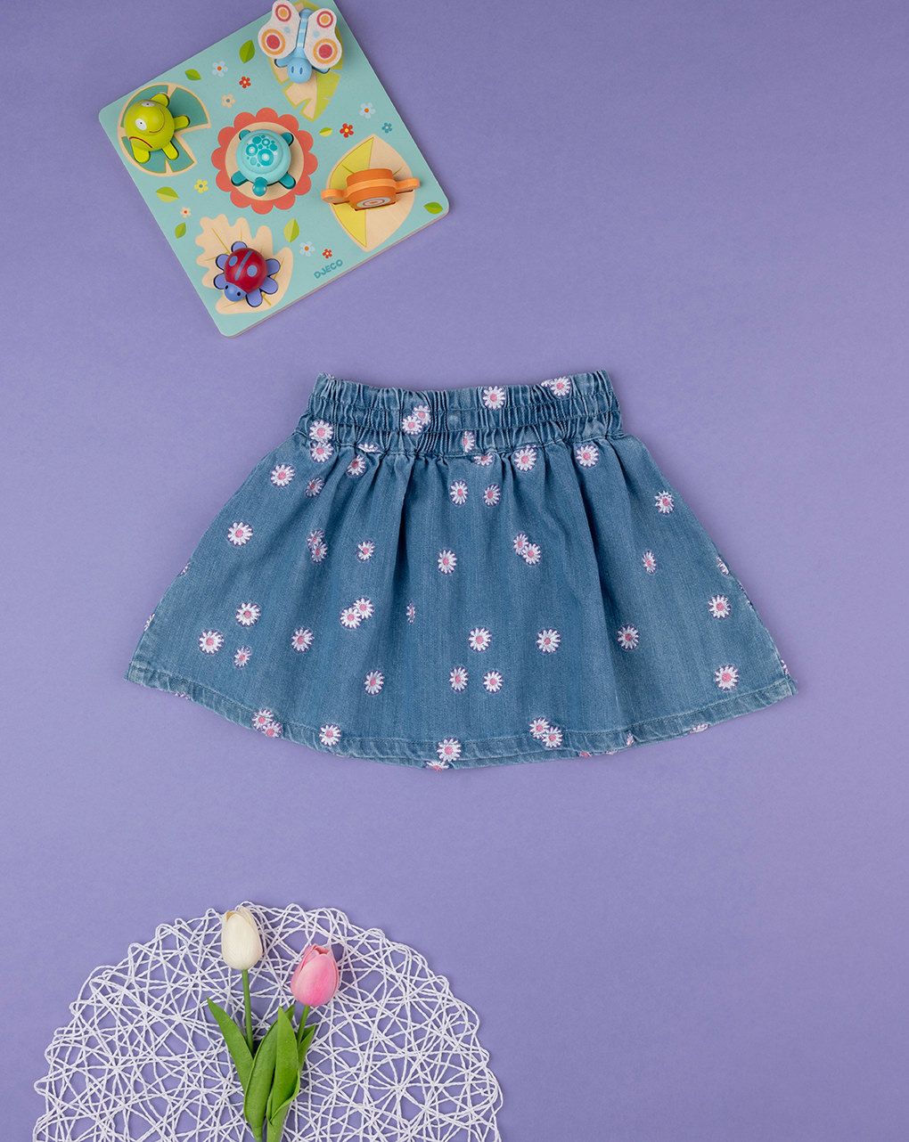 παιδική τζιν φούστα μπλε με μαργαρίτες για κορίτσι - Prénatal