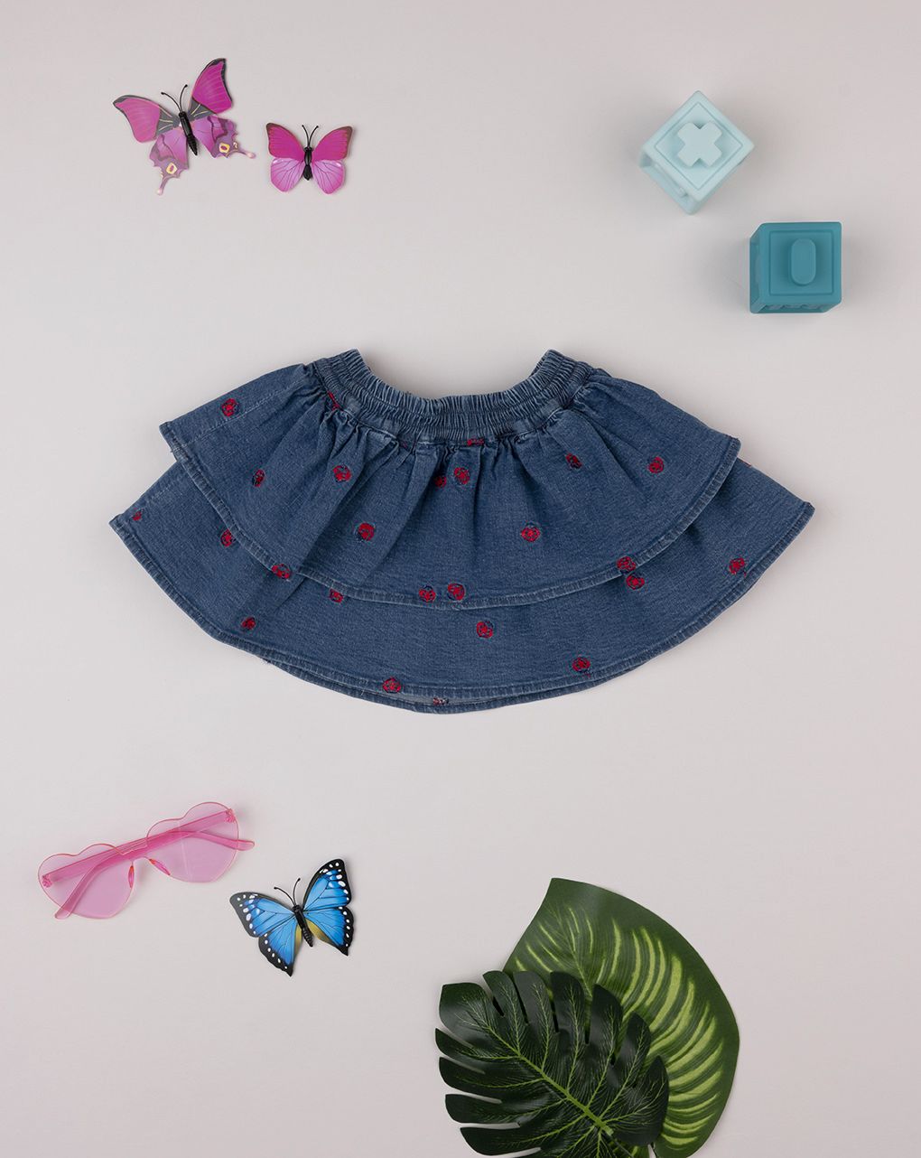 βρεφική τζιν φούστα μπλε με πασχαλίτσες για κορίτσι - Prénatal