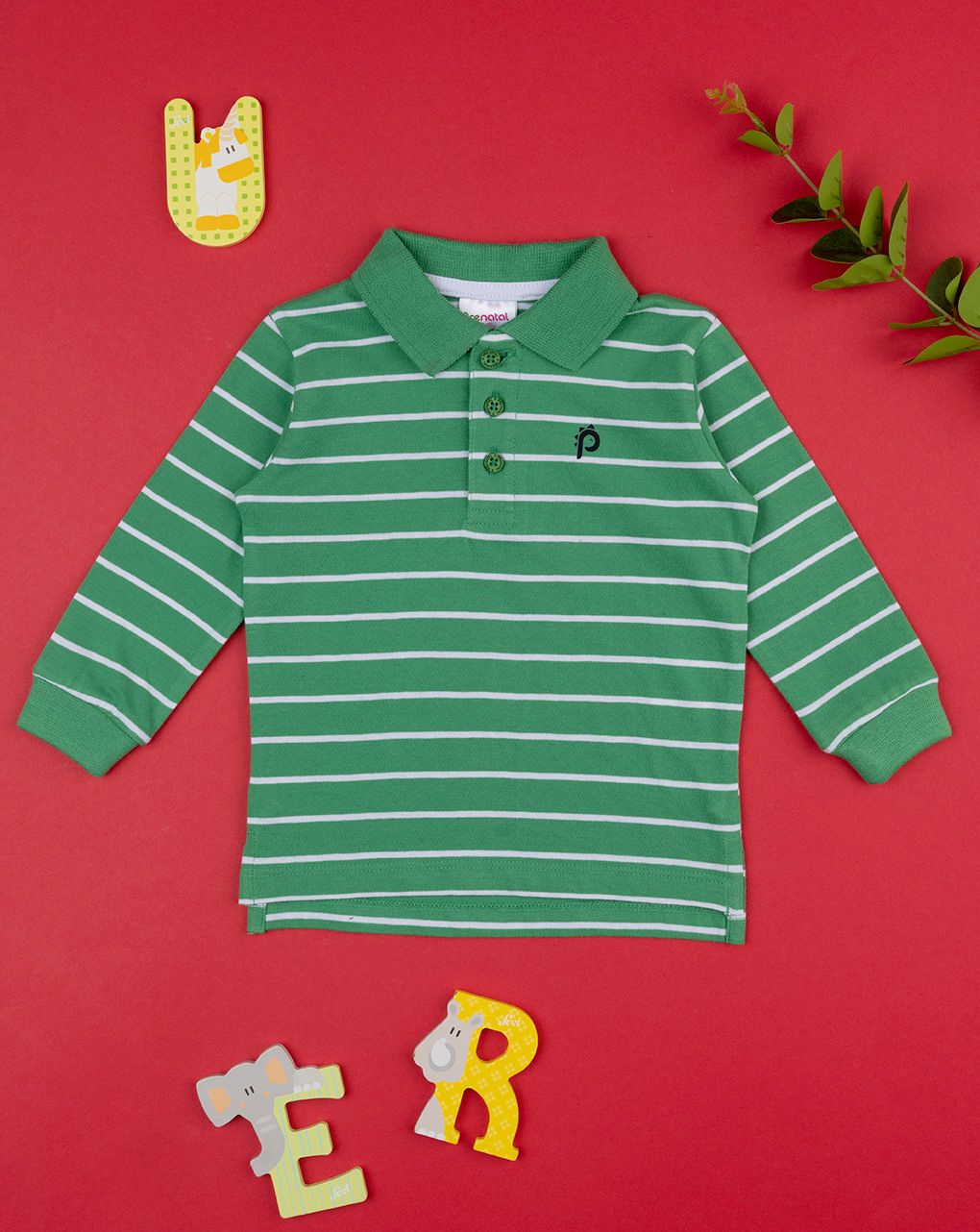 βρεφική μπλούζα πόλο πράσινη ριγέ για αγόρι - Prénatal
