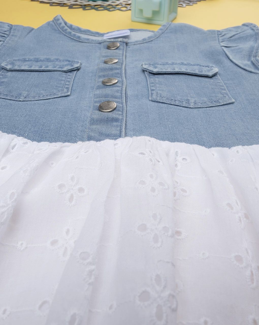 παιδικό φόρεμα τζιν με δαντέλα sangallo για κορίτσι - Prénatal