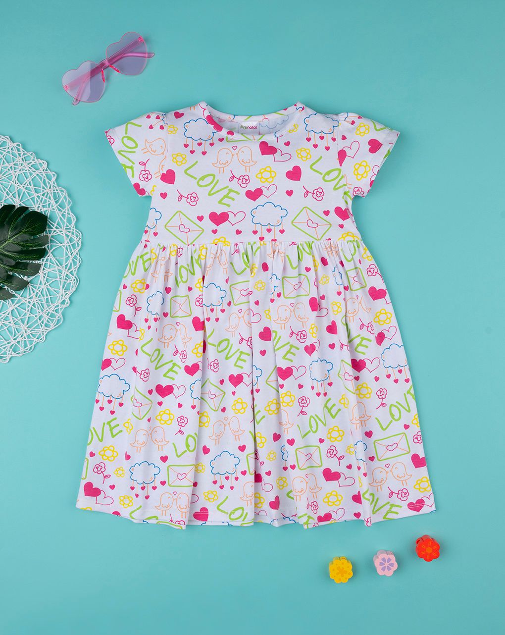 παιδικό φόρεμα λευκό με στάμπες για κορίτσι