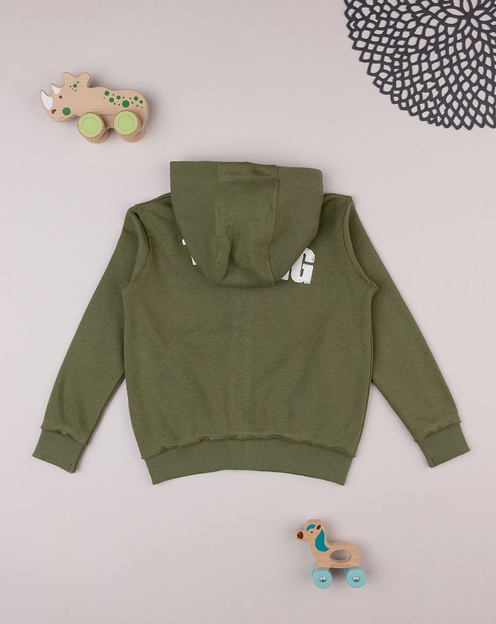 παιδική ζακέτα φούτερ χακί με δεινόσαυρο για αγόρι - Prénatal