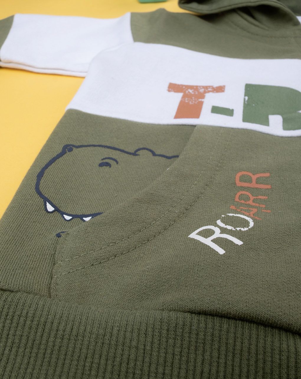 βρεφική ζακέτα φούτερ χακί με δεινόσαυρο για αγόρι - Prénatal