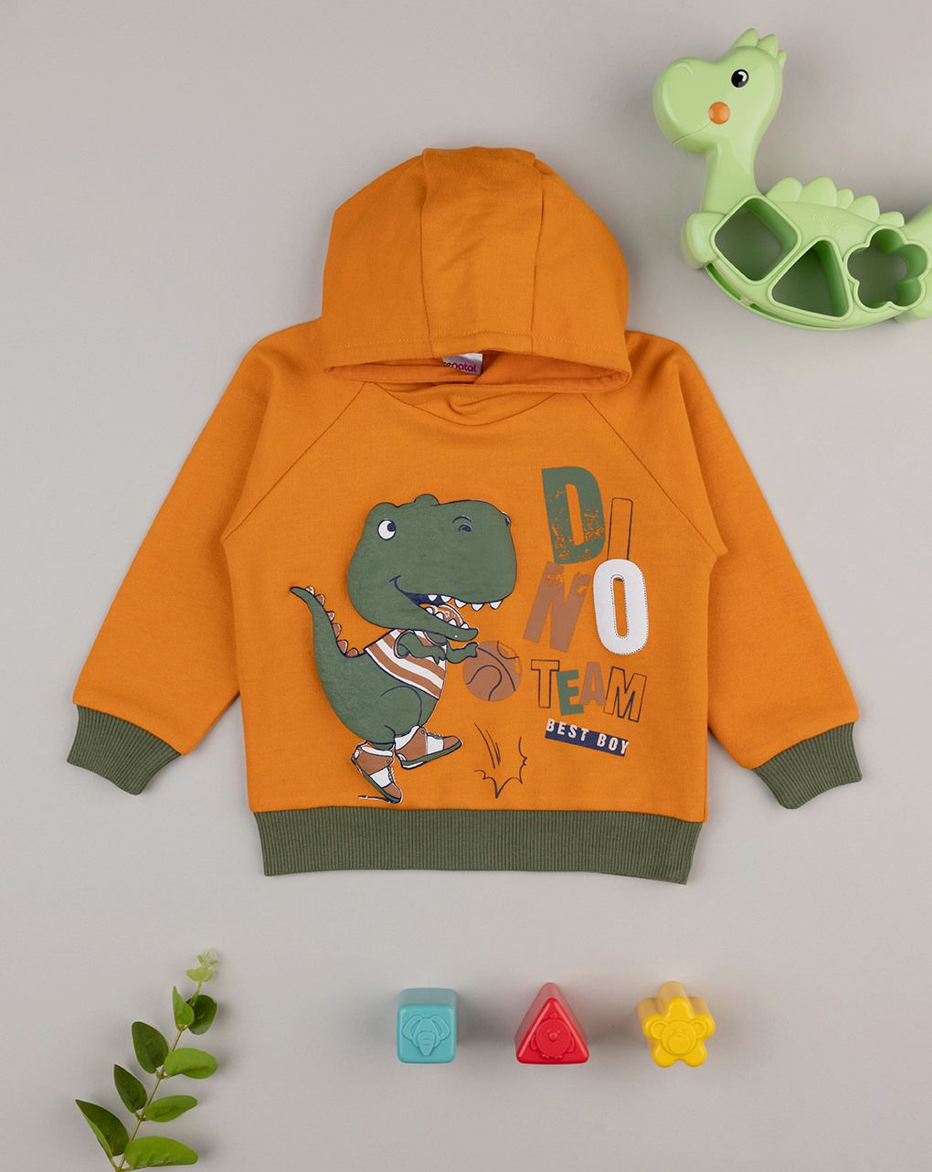 βρεφική μπλούζα φούτερ πορτοκαλί με δεινόσαυρο για αγόρι - Prénatal