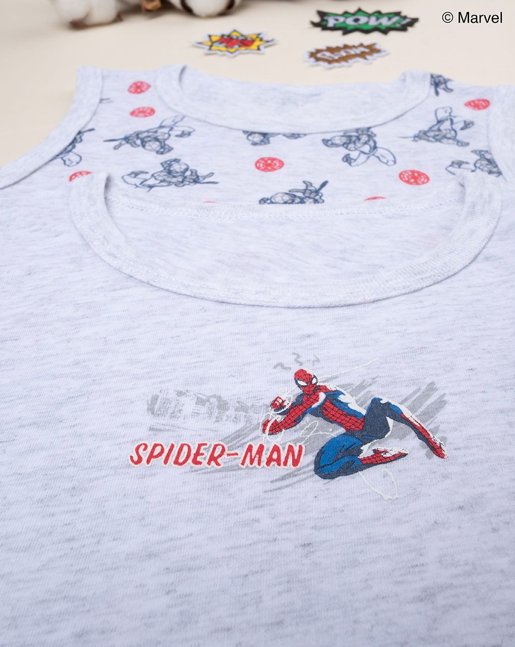 παιδικά φανελάκια πακέτο x2 γκρι με το spiderman για αγόρι - Prénatal