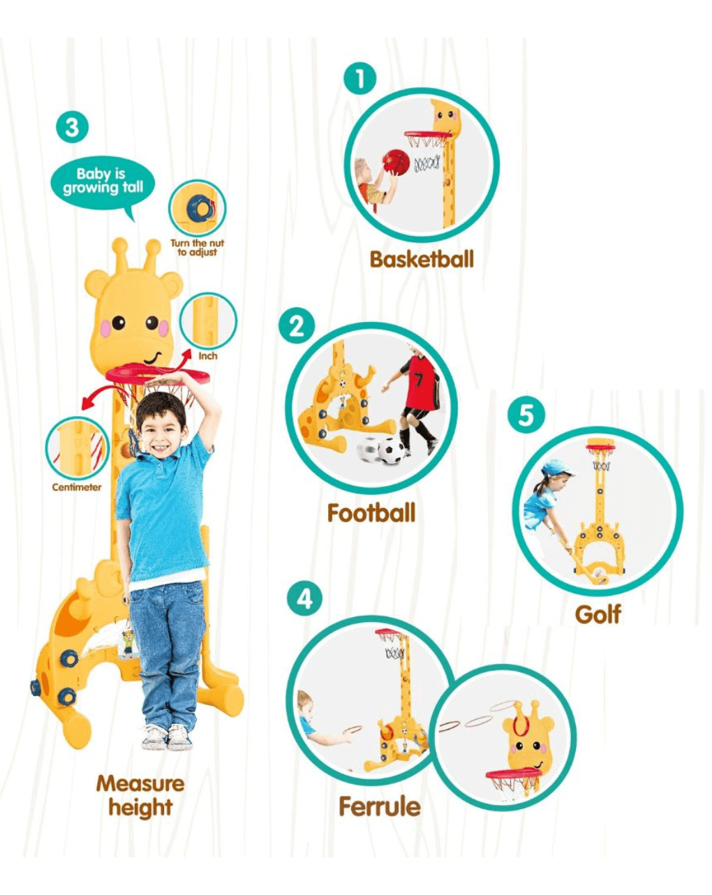 Zita toys παιδική μπασκέτα καμηλοπάρδαλη 5 σε 1 005.25871e - Zita Toys