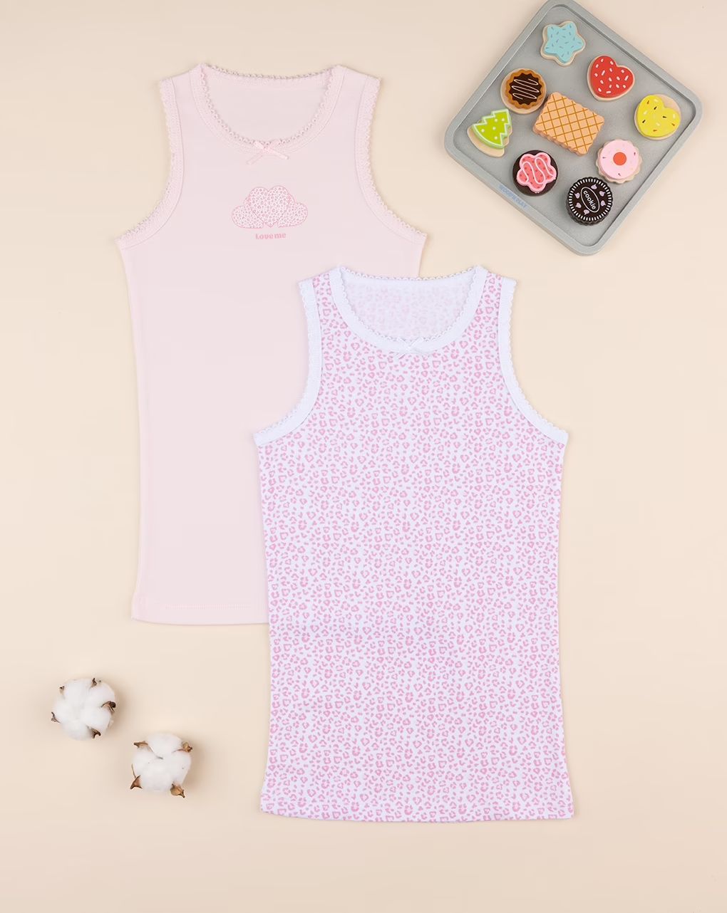 παιδικά φανελάκια πακέτο x2 με καρδούλες για κορίτσι - Prénatal