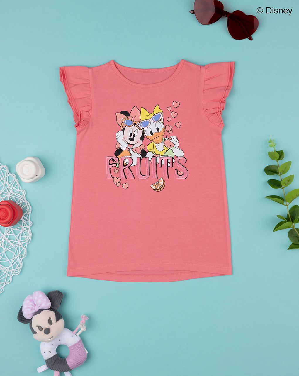 παιδικό t-shirt κοραλί με τη minnie και τη daisy για κορίτσι - Prénatal