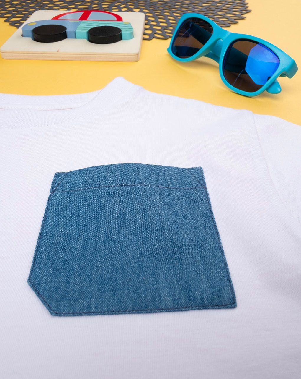 παιδικό t-shirt λευκό με τσέπη τζιν για αγόρι - Prénatal