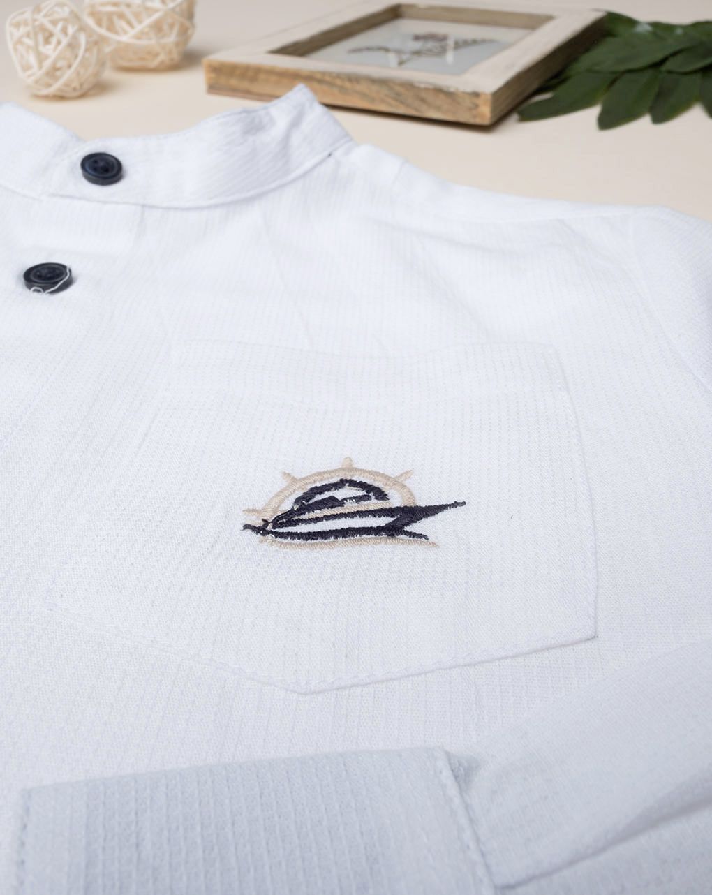 παιδικό πουκάμισο λευκό με πλοίο για αγόρι - Prénatal