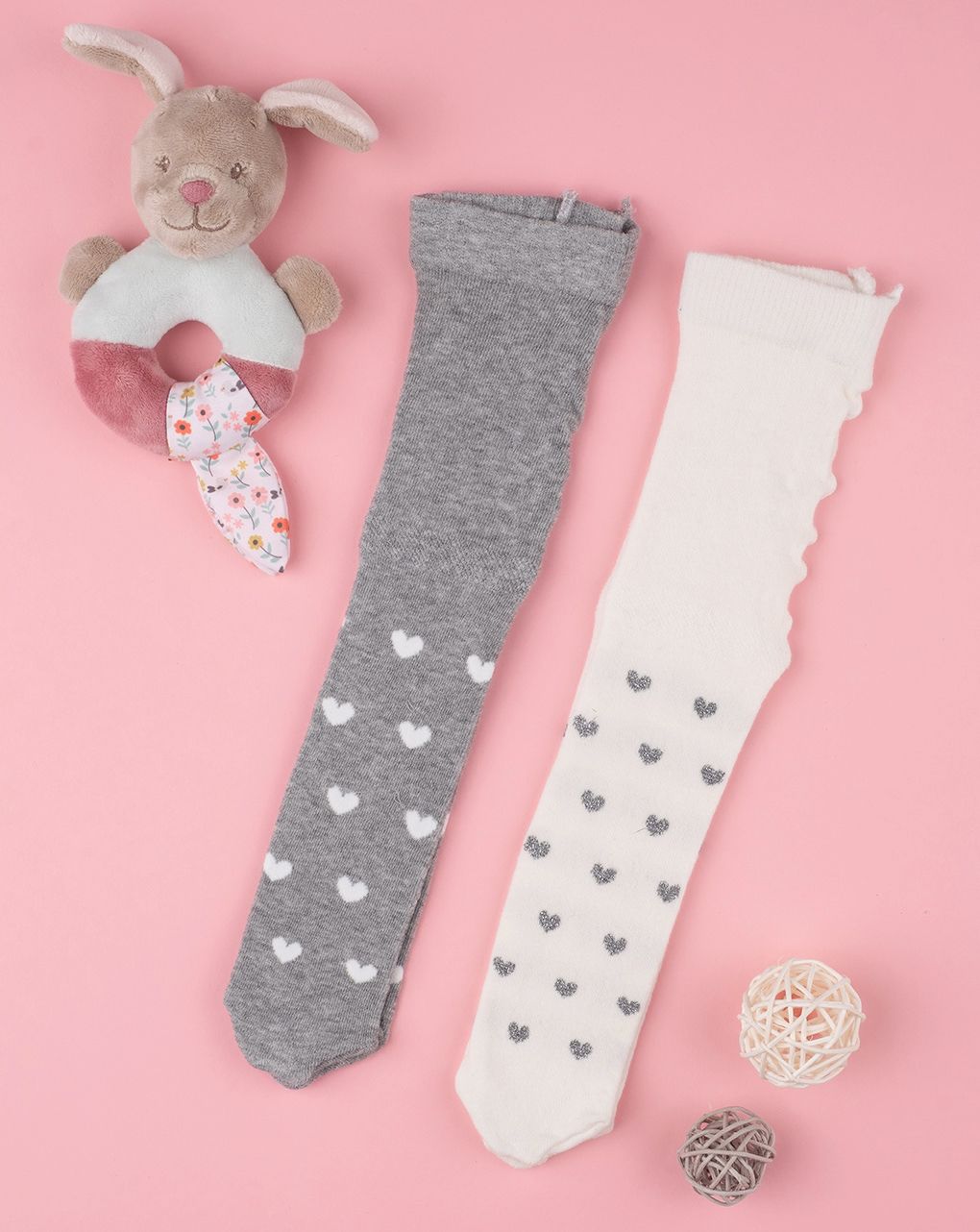 παιδικά καλσόν με καρδούλες πακέτο x2 για κορίτσι - Prénatal