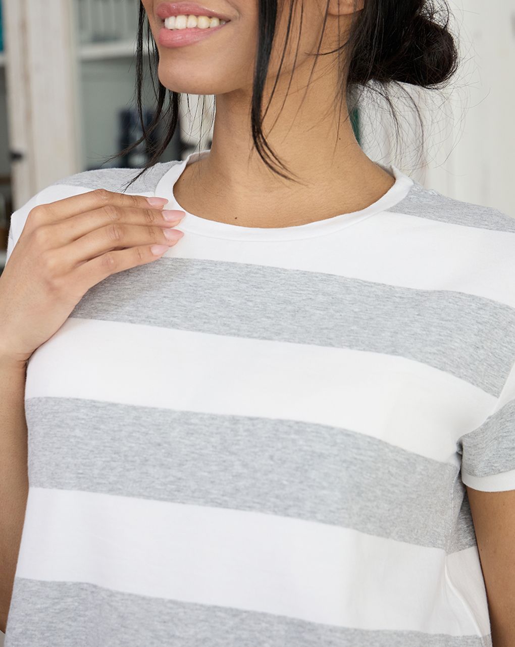 γυναικείο t-shirt εγκυμοσύνης ριγέ γκρι/λευκό - Prénatal
