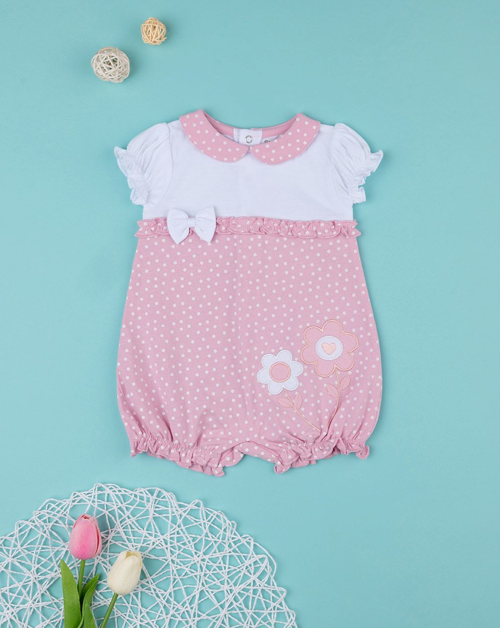 βρεφικό φορμάκι κοντό με λουλούδια για κορίτσι