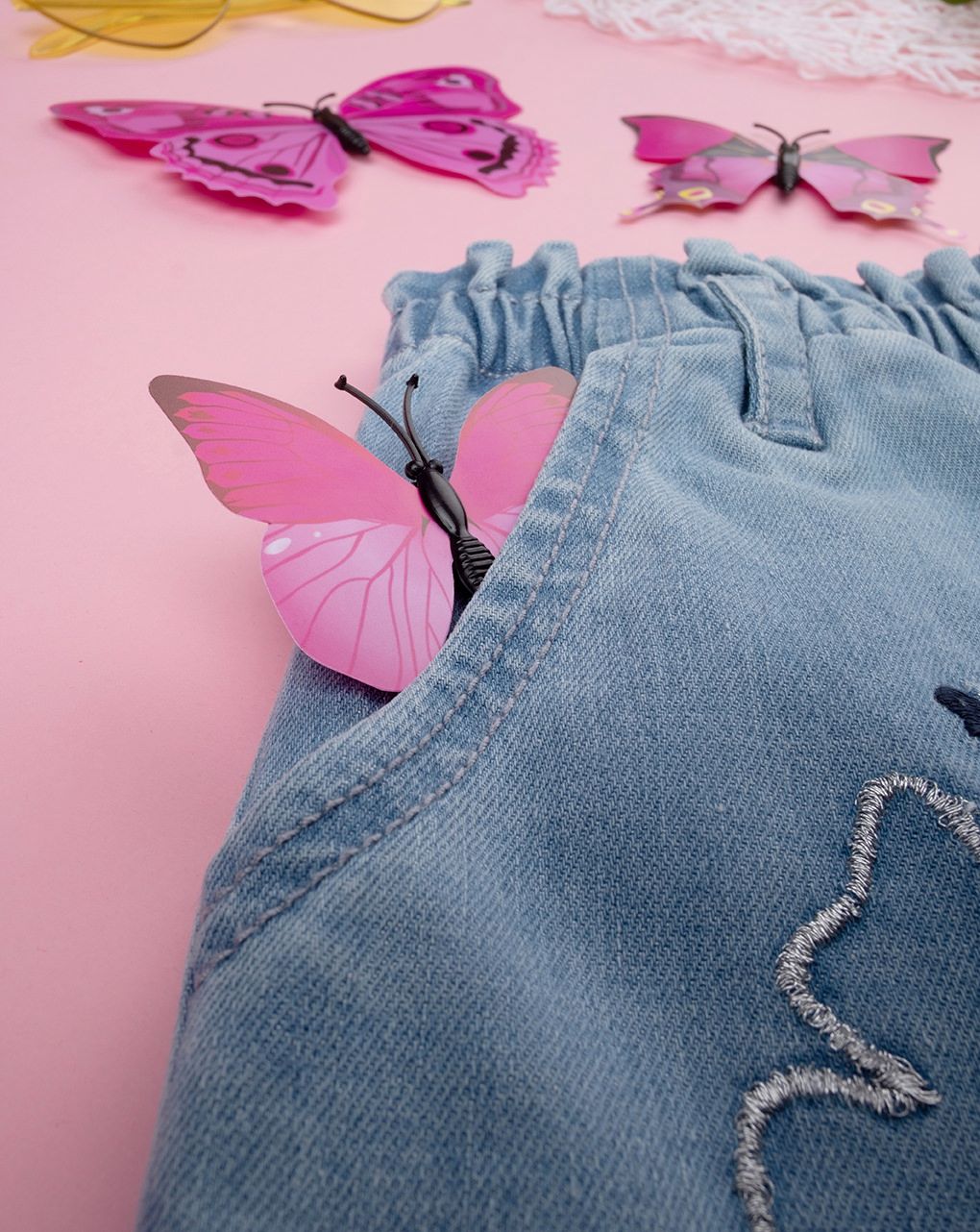παιδικό τζιν παντελόνι με πεταλούδες για κορίτσι - Prénatal