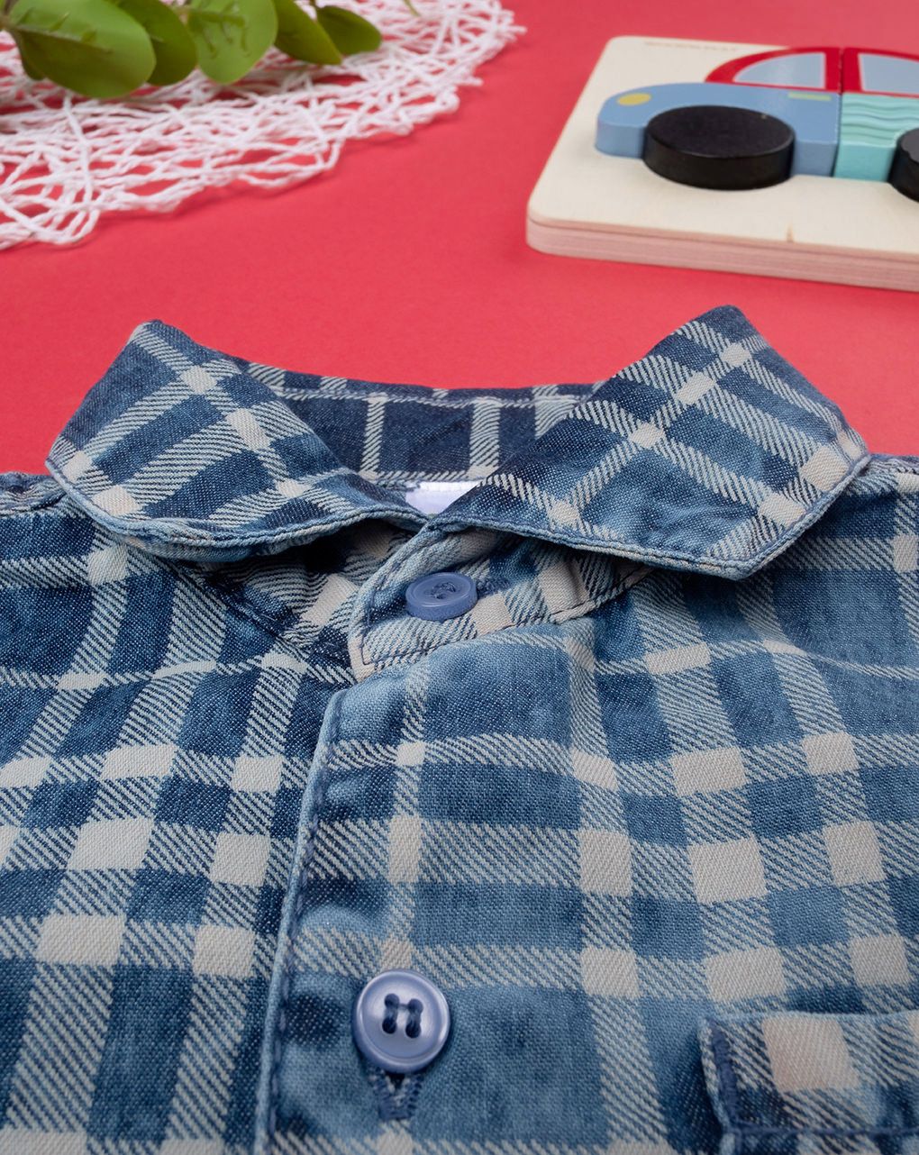 βρεφικό τζιν καρό πουκάμισο για αγόρι - Prénatal