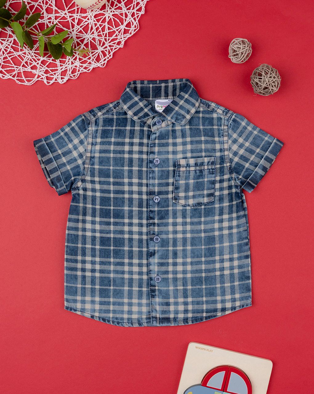 βρεφικό τζιν καρό πουκάμισο για αγόρι - Prénatal