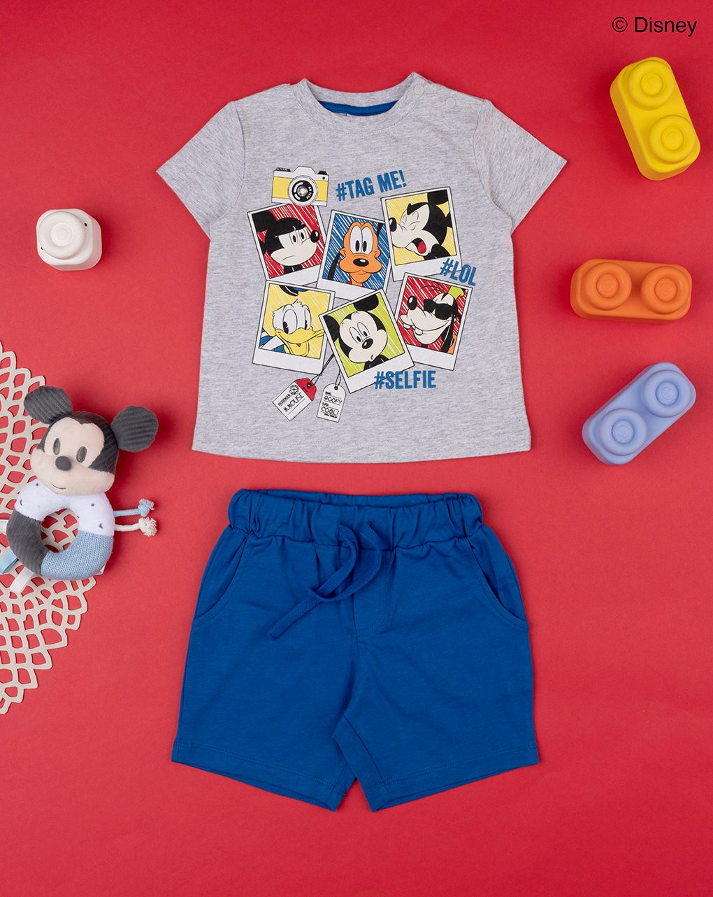 βρεφικό σετ t-shirt και σορτσάκι mickey&friends για αγόρι - Prénatal