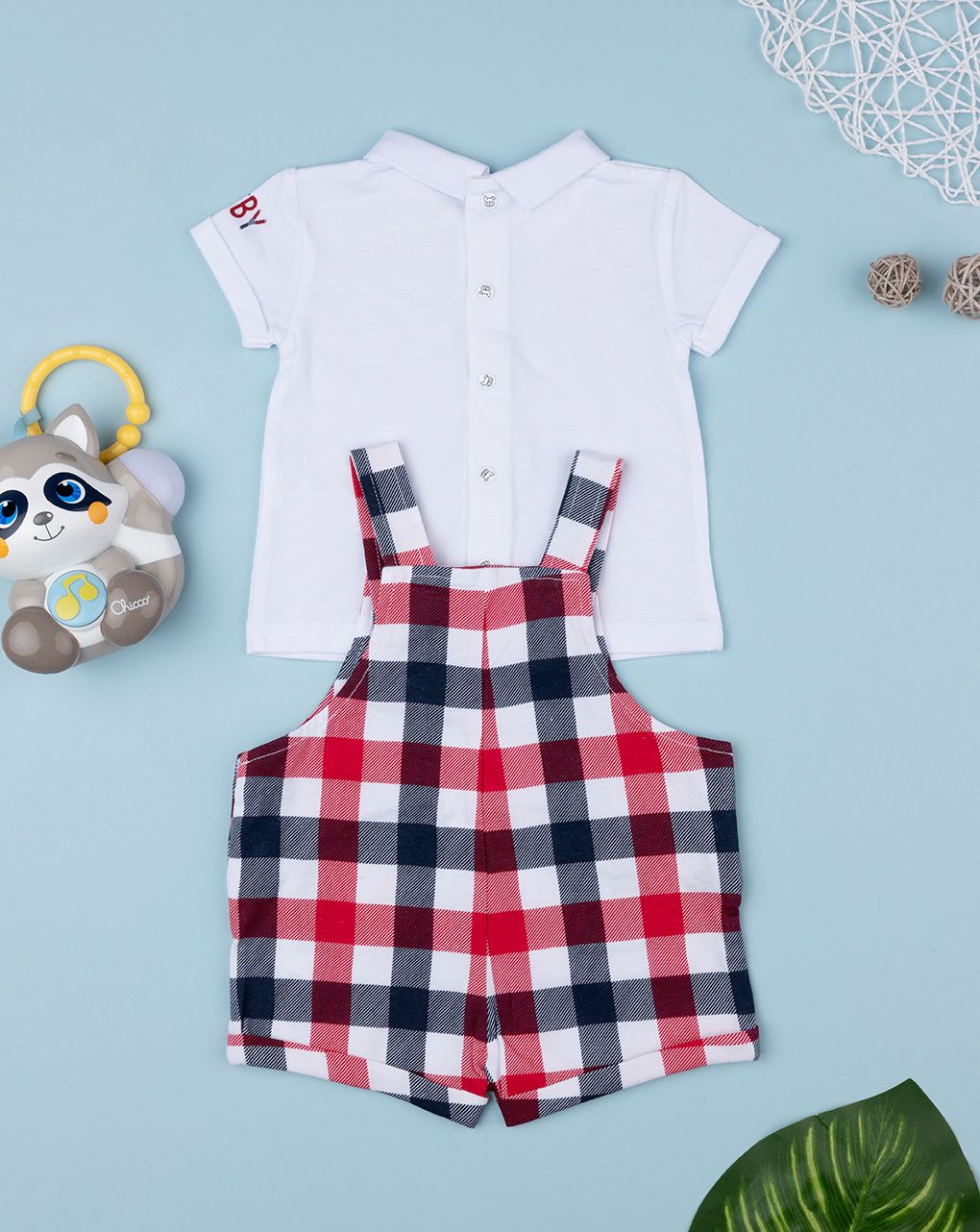 βρεφικό σετ t-shirt και σαλοπέτα καρό με σκυλάκι για αγόρι - Prénatal