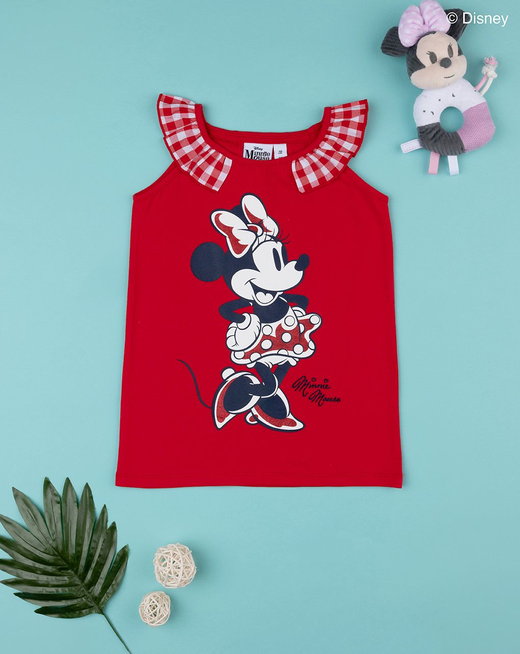 παιδική μπλούζα αμάνικη κόκκινη με τη minnie για κορίτσι