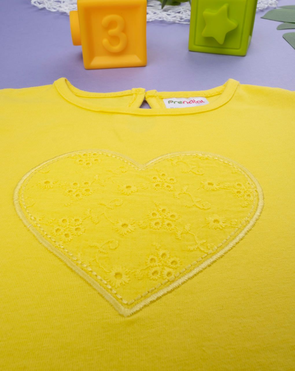 βρεφικό φόρεμα κίτρινο καρδιά με δαντέλα sangallo για κορίτσι - Prénatal