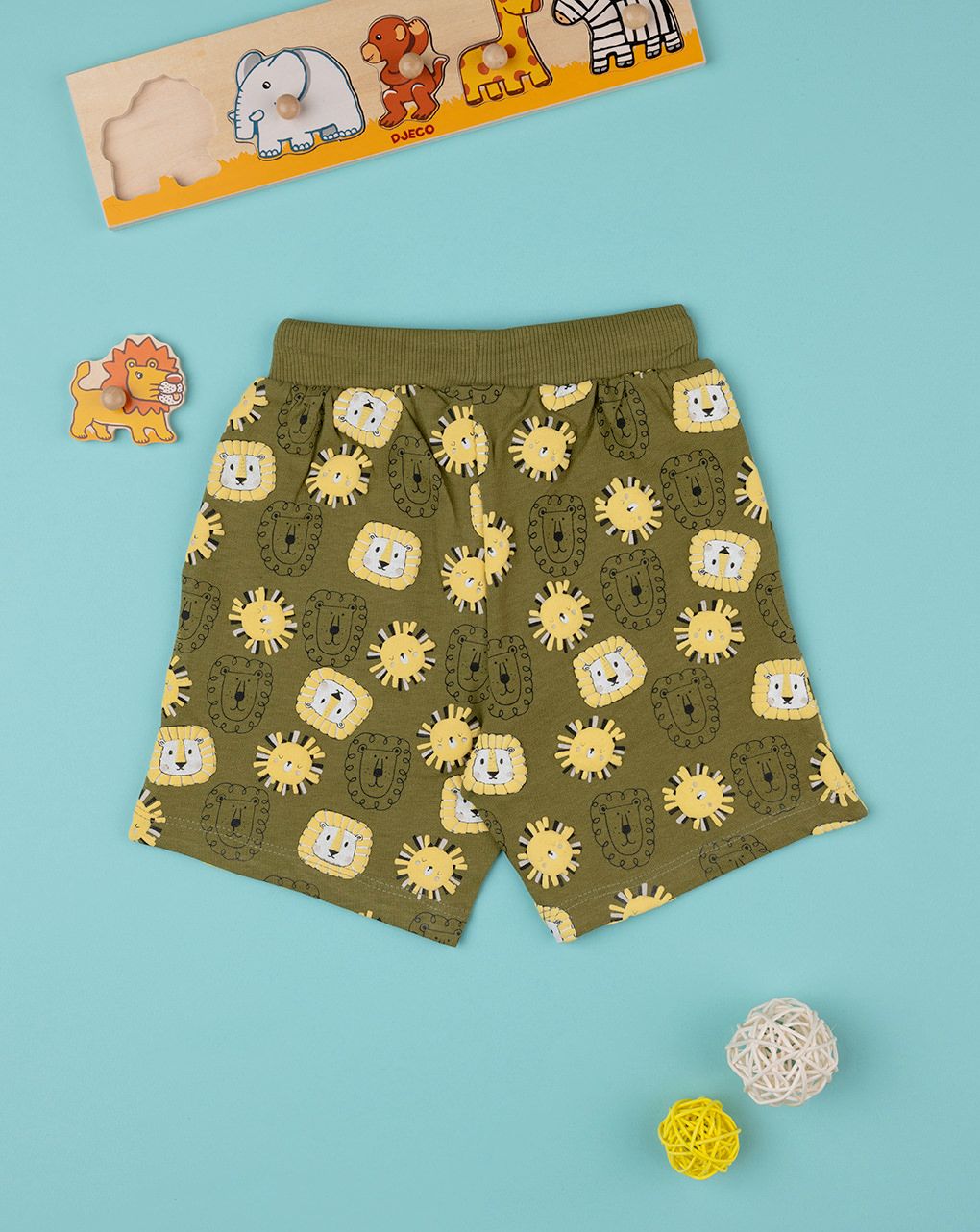 βρεφική βερμούδα χακί με λιονταράκια για αγόρι - Prénatal