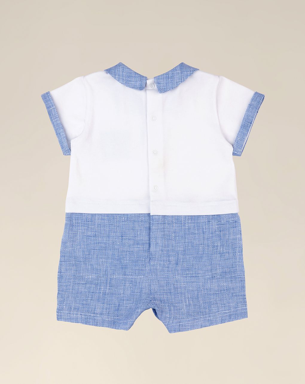 βρεφικό φορμάκι κοντό λινό μπλε/λευκό για αγόρι - Prénatal